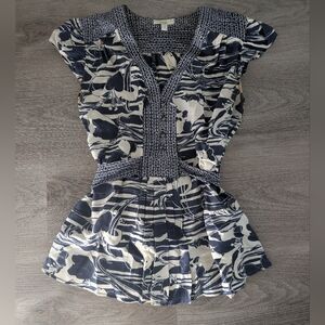 Anthropologie Porridge Printed Tie Waist Top – Size 2 🤍🖤